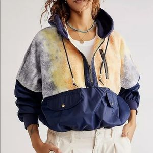 Free People No Big Deal Pullover Sweatshirt Jacket Hoodie Tie Dye Blue L NWT